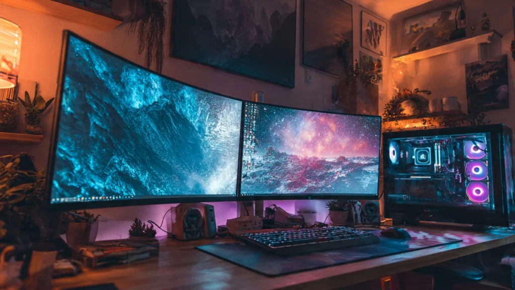 Best 4K Gaming Monitors A high-resolution comparison of the best 4k gaming monitors on a professional PC Imperium desk setup featuring 240Hz refresh rates, OLED panels, and vivid HDR game graphics.