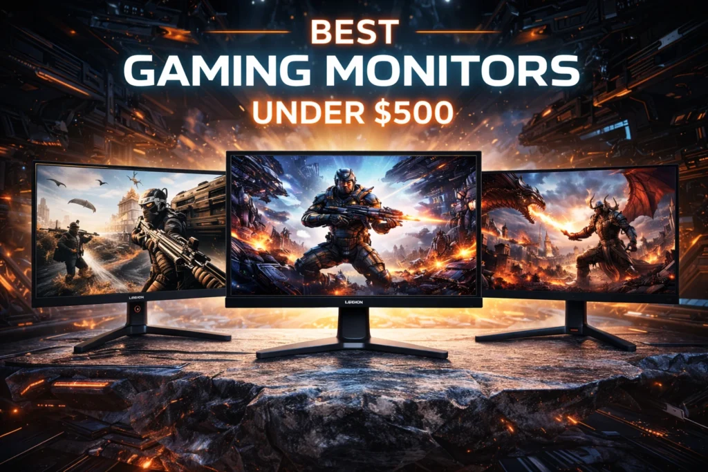 Best Gaming Monitor Under $500 Three high-performance gaming monitors under $500 featuring immersive gameplay, slim bezels, and fast refresh rate displays for budget PC gamers